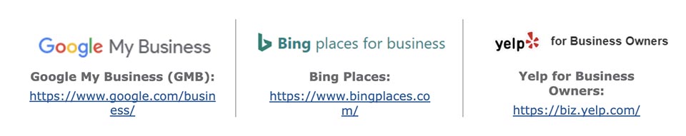 A list of citation sites from Google, Bing, and Yahoo advisors should update.